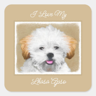 Lhasa Apso Puppy Painting - Cute Original Dog Art Vierkante Sticker
