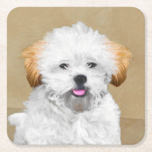 Lhasa Apso Puppy Schilderij - Mooie Originele Hond Kartonnen Onderzetters