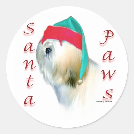 Lhasa Apso Santa Paws Ronde Sticker (Voorkant)