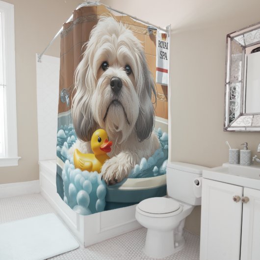 Lhasa Apso Sloom Slaperig Schattig Grappig Douchegordijn (In situ)
