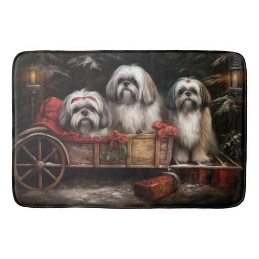 Lhasa Apso Sneeuw Slede Kerst Decoratie Badmat (Voorkant)