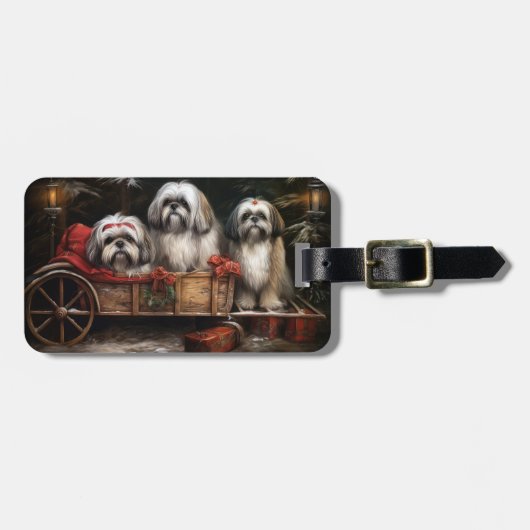 Lhasa Apso Sneeuw Slede Kerst Decoratie Bagagelabel (Voorkant horizontaal)