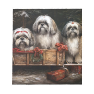 Lhasa Apso Sneeuw Slede Kerst Decoratie Notitieblok