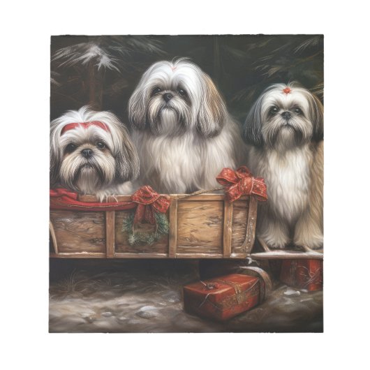 Lhasa Apso Sneeuw Slede Kerst Decoratie Notitieblok (Voorkant)