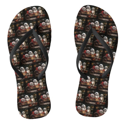 Lhasa Apso Sneeuw Slede Kerst Decoratie Teenslippers (Voetbed)