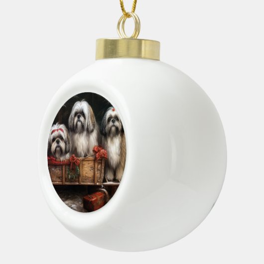 Lhasa Apso Sneeuw slee Kerst decoratie (Rechts)