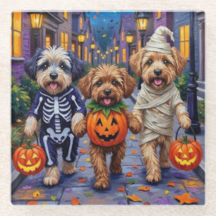 Lhasa Apso Snoep vragen in Halloween Kostuums Glazen Onderzetter