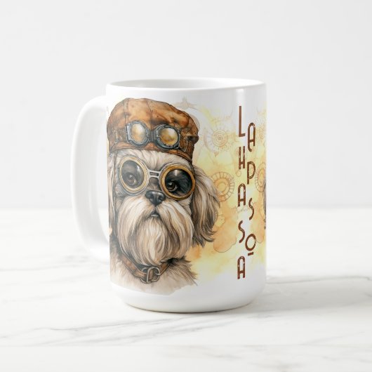 Lhasa Apso Steampunk Hond Koffiemok (Voorkant links)