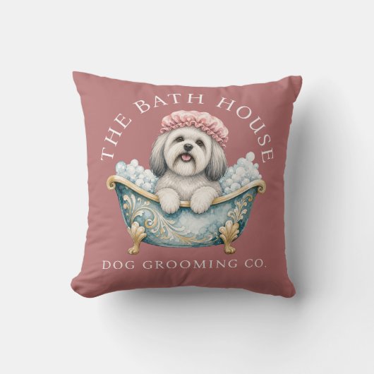 Lhasa Apso Stof Rosa Hondenverzorgingskussen Kussen (Voorkant)