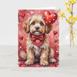 Lhasa Apso Valentijnshond Zittend met Hartjes Rood Kaart