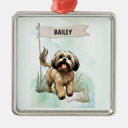 Lhasa Apso Watercolor Personalized Dog Metalen Ornament (Voorkant)