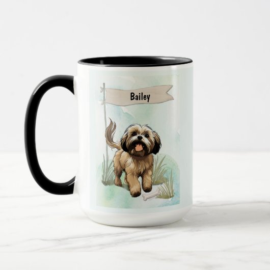 Lhasa Apso Watercolor Personalized Dog Mok (Links)