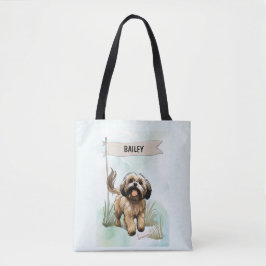 Lhasa Apso Watercolor Personalized Dog Tote Bag