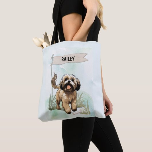 Lhasa Apso Watercolor Personalized Dog Tote Bag (Dichtbij)