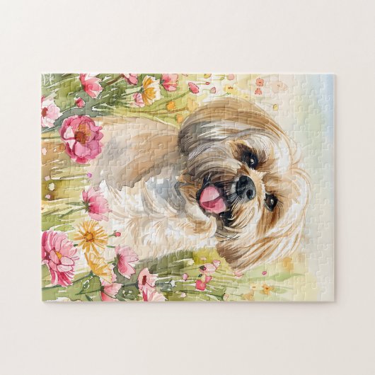 Lhasa Apso Watercolor Puzzle Legpuzzel (Horizontaal)