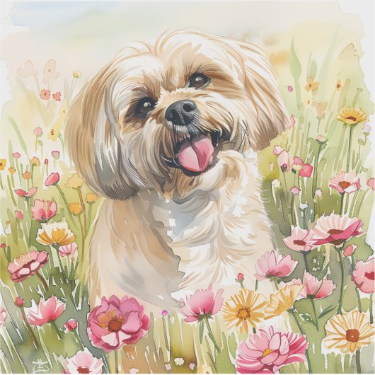 Lhasa Apso Watercolor Sticker  (Voorkant)