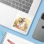 Lhasa Apso Watercolor Sticker  (Laptop met iPhone)