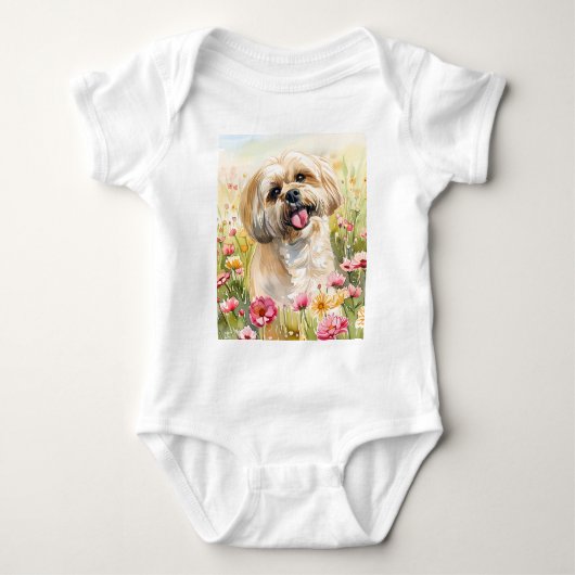 Lhasa Apso-waterverf baby-body Romper (Voorkant)