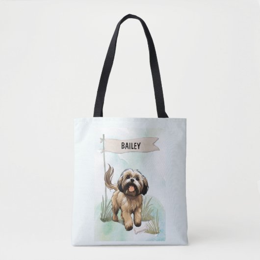 Lhasa Apso Waterverf Gepersonaliseerde Hond Tote Bag (Voorkant)