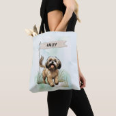 Lhasa Apso Waterverf Gepersonaliseerde Hond Tote Bag (Dichtbij)