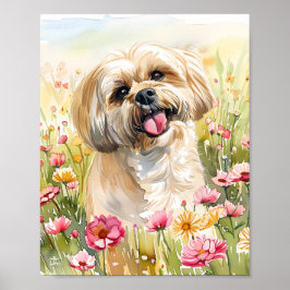 Lhasa Apso Waterverf Hond Poster Wall Print
