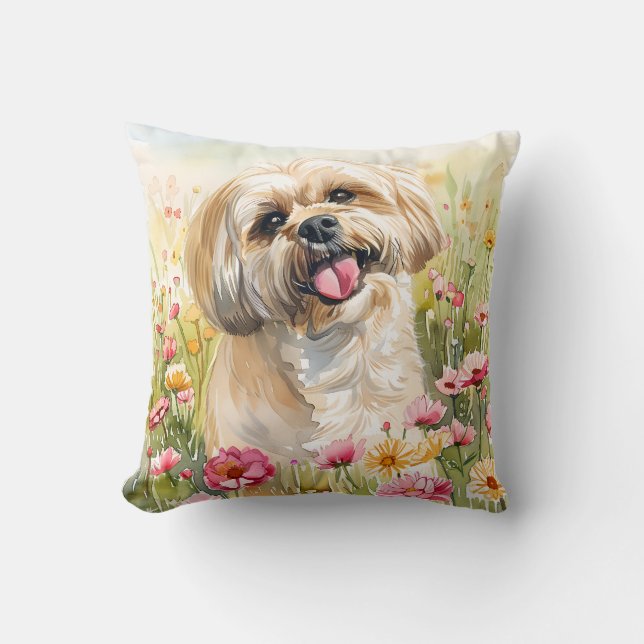 Lhasa Apso-waterverf-werpkussen Kussen (Voorkant)