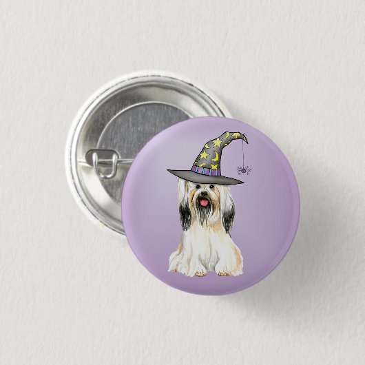 Lhasa Apso Witch Pinback Button (Voorkant /achterkant)
