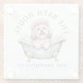 Lhasa Apso Witte Hond Grooming Glas Onderzetter (Achterkant)