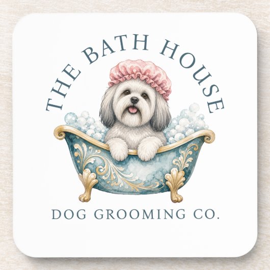 Lhasa Apso Witte Hond Trimmenset Onderzetters (Voorkant)