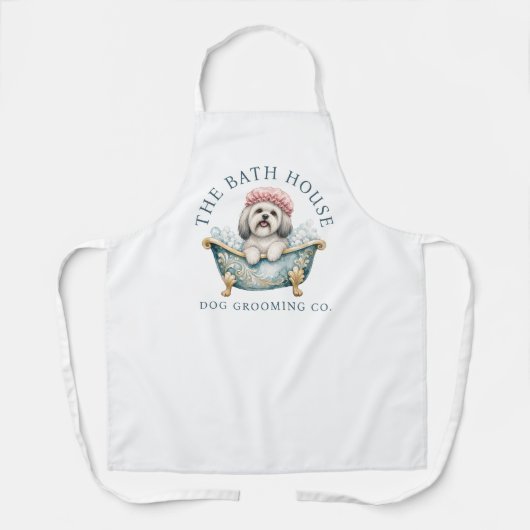 Lhasa Apso Witte Hondenverzorgings Schort | Deluxe (Voorkant)