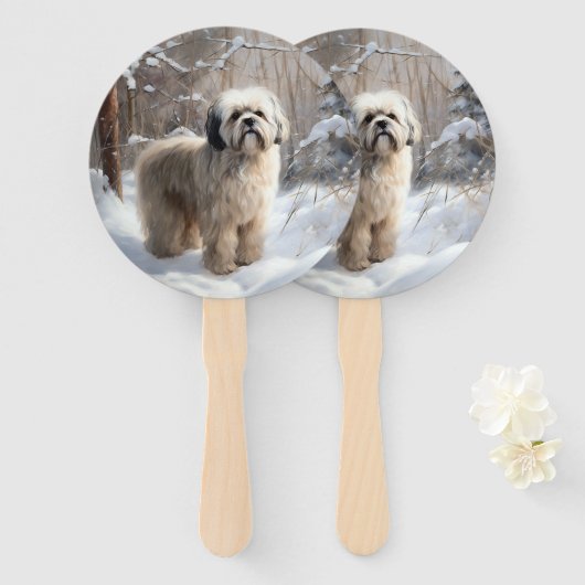 Lhasa heeft ook Kerstmis laten sneeuwen Handwaaier (Voorkant en achterkant)