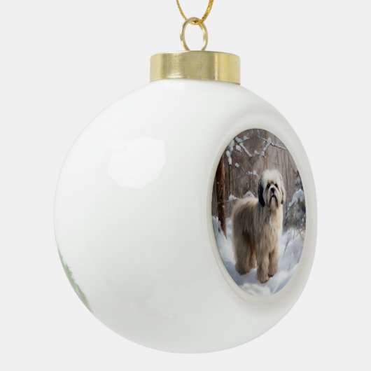Lhasa heeft ook Kerstmis laten sneeuwen Keramische Bal Ornament (Links)