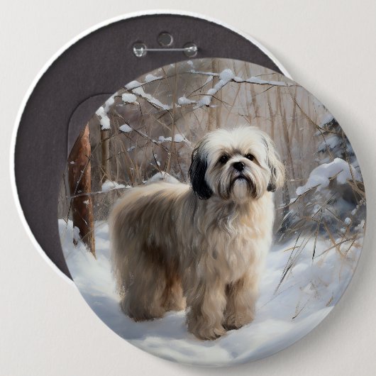 Lhasa heeft ook Kerstmis laten sneeuwen Ronde Button 6,0 Cm (Voorkant /achterkant)
