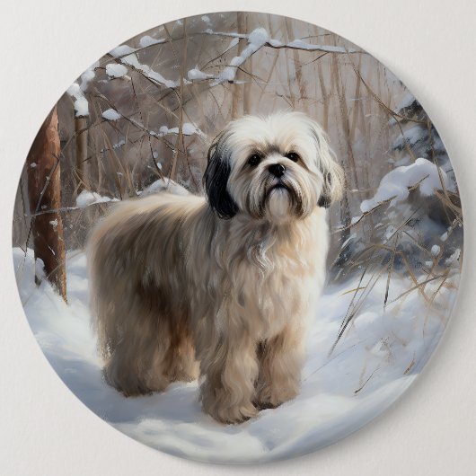 Lhasa heeft ook Kerstmis laten sneeuwen Ronde Button 6,0 Cm (Voorkant)