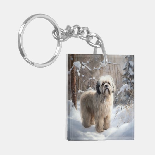 Lhasa heeft ook Kerstmis laten sneeuwen Sleutelhanger (Voorkant Links)