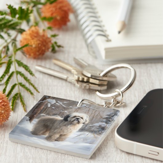 Lhasa heeft ook Kerstmis laten sneeuwen Sleutelhanger (Voorkant Rechts)