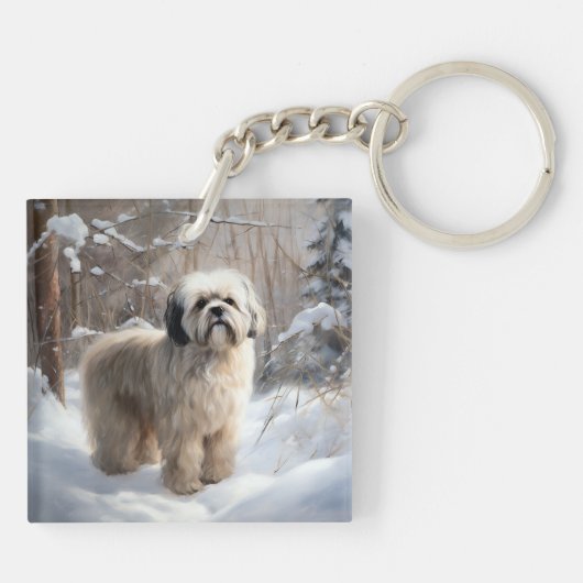 Lhasa heeft ook Kerstmis laten sneeuwen Sleutelhanger (Achterkant)