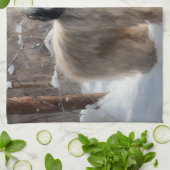 Lhasa heeft ook Kerstmis laten sneeuwen Theedoek (Gevouwen)