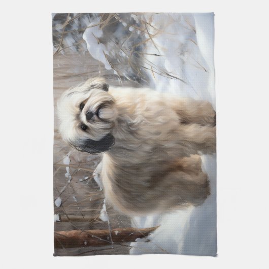 Lhasa heeft ook Kerstmis laten sneeuwen Theedoek (Verticaal)