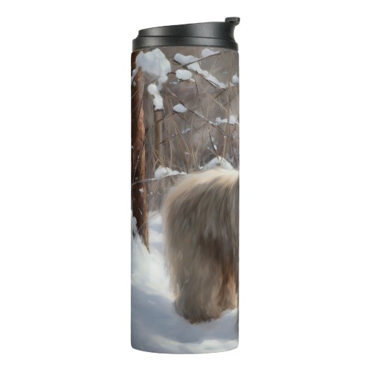 Lhasa heeft ook Kerstmis laten sneeuwen Thermosbeker (Gedraaid links)