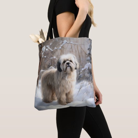 Lhasa heeft ook Kerstmis laten sneeuwen Tote Bag (Dichtbij)