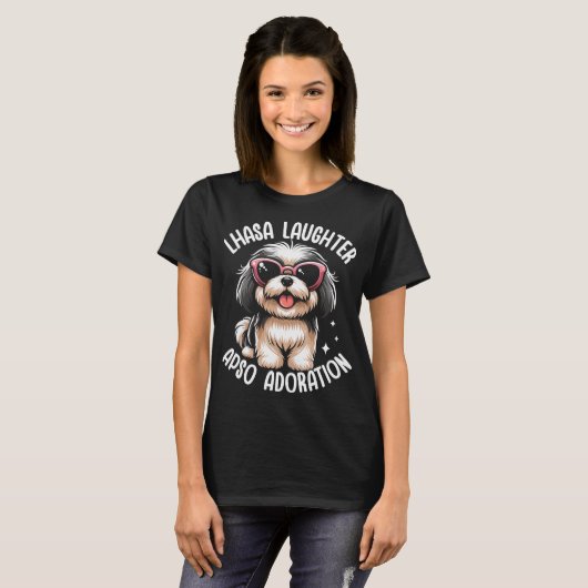 Lhasa lachen ook aanbidding hond t-shirt (Voorkant volledig)
