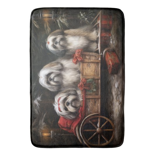 Lhasa ook besneeuwde slee kerstdecor badmat (Voorkant Verticaal)