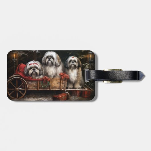 Lhasa ook besneeuwde slee kerstdecor bagagelabel (Achterkant horizontaal)