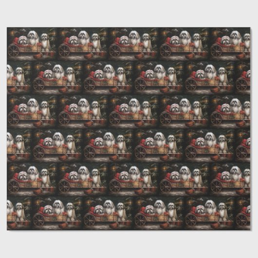 Lhasa ook besneeuwde slee kerstdecor cadeaupapier (Vlak)