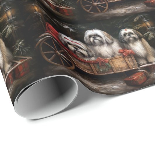 Lhasa ook besneeuwde slee kerstdecor cadeaupapier (Rol Hoek)