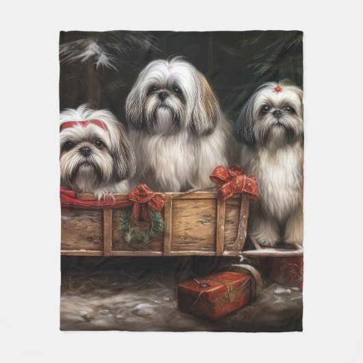 Lhasa ook besneeuwde slee kerstdecor fleece deken (Voorkant)
