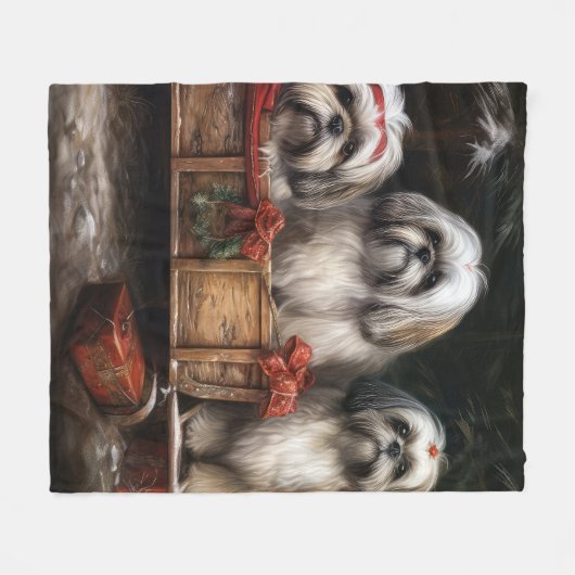 Lhasa ook besneeuwde slee kerstdecor fleece deken (Voorkant (Horizontaal))