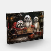 Lhasa ook besneeuwde slee kerstdecor fotoblokken (Links)