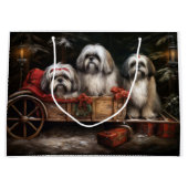 Lhasa ook besneeuwde slee kerstdecor groot cadeauzakje (Voorkant)